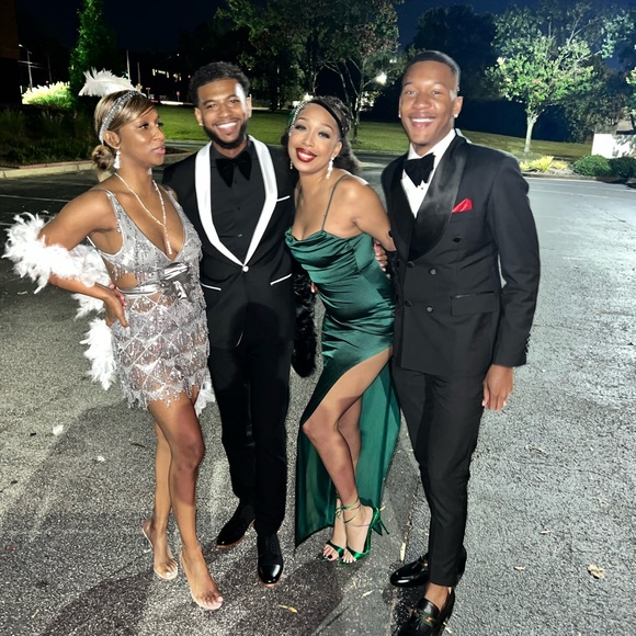 Emerald green silk evening gown - Picture 4 of 5